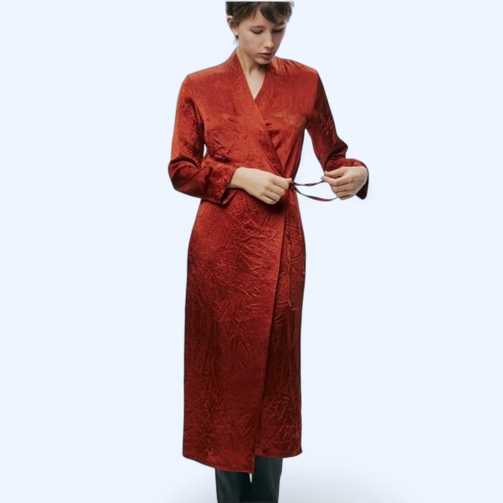 ZARA New Woman satin wrap dress/kimono in burnt orange - XS